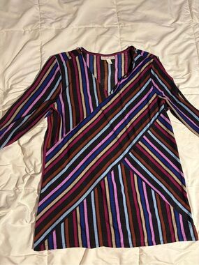 Dana Buchman Black Dress with Pink, Blue & Purple Stripes